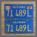 1970 - 1980 California YOM License Plates Pair Original 71489L Truck