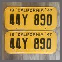 1947 California YOM License Plates For Sale - Restored Vintage Pair 44Y890