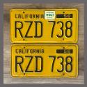 1956 California YOM License Plates For Sale - Original Vintage Pair RZD738