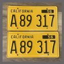1956 California YOM License Plates For Sale - Restored Vintage Pair A89317 Truck