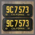 1951 California YOM License Plates For Sale - Restored Vintage Pair 9C7573