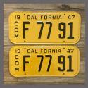 1947 California YOM License Plates For Sale - Vintage Pair F7791 Truck