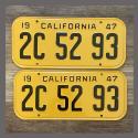 1947 California YOM License Plates For Sale - Restored Vintage Pair 2C5293