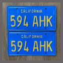 1970 - 1980 California YOM License Plates For Sale - Restored Vintage Pair 594AHK