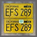 1956 California YOM License Plates For Sale - Original Vintage Pair EFS289