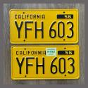 1956 California YOM License Plates For Sale - Original Vintage Pair YFH603