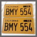 1956 California YOM License Plates For Sale - Restored Vintage Pair BMY554