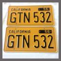 1956 California YOM License Plates For Sale - Restored Vintage Pair GTN532