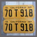 1947 California YOM License Plates For Sale - Restored Vintage Pair 70T918