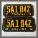 1951 California YOM License Plates For Sale - Original Vintage Pair 5A1842