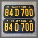 1941 California YOM License Plates Pair Original 84D700