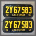1951 California YOM License Plates For Sale - Original Vintage Pair 2Y67583