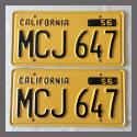 1956 California YOM License Plates For Sale - Restored Vintage Pair MCJ647
