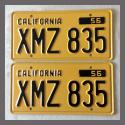 1956 California YOM License Plates For Sale - Restored Vintage Pair XMZ835
