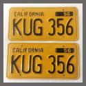 1956 California YOM License Plates For Sale - Restored Vintage Pair KUG356