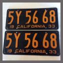 1933 California YOM License Plates Pair Original 5Y5668