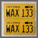 1956 California YOM License Plates For Sale - Restored Vintage Pair WAX133
