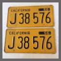 1956 California YOM License Plates For Sale - Original Vintage Pair J38576 Truck