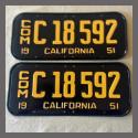 1951 California YOM License Plates For Sale - Restored Vintage Pair C18592