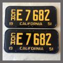 1951 California YOM License Plates For Sale - Restored Vintage Pair E7682 Truck
