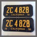 1951 California YOM License Plates For Sale - Restored Vintage Pair 2C4828