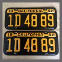 1942 California YOM License Plates For Sale - Restored Vintage Pair 1D4889