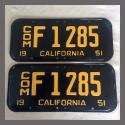 1951 California YOM License Plates For Sale - Restored Vintage Pair F1285 Truck