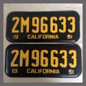 1951 California YOM License Plates For Sale - Restored Vintage Pair 2M96633