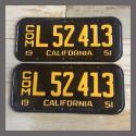 1951 California YOM License Plates For Sale - Restored Vintage Pair L52413