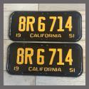 1951 California YOM License Plates For Sale - Restored Vintage Pair 8R6714
