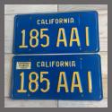 1970 - 1980 California YOM License Plates For Sale - Original Vintage Pair 185AAI