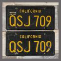 1963 California YOM License Plates For Sale - Original Vintage Pair QSJ709