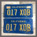 1970 - 1980 California YOM License Plates For Sale - Original Vintage Pair 017XOB