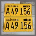 1956 California YOM License Plates For Sale - Restored Vintage Pair A49156 Truck