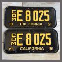 1951 California YOM License Plates For Sale - Restored Vintage Pair E8025 Truck