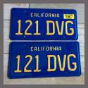 1970 - 1980 California YOM License Plates For Sale - Restored Vintage Pair 121DVG