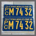 1939 California YOM License Plates For Sale - Original Pair M7432 Truck