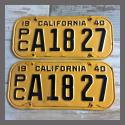 1940 California YOM License Plates For Sale - Original Pair A1827 Truck