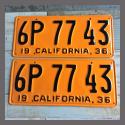 1936 California YOM License Plates For Sale - Restored Vintage Pair 6P7743