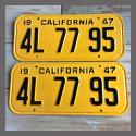 1947 California YOM License Plates For Sale - Restored Vintage Pair 4L7795