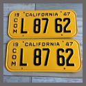 1947 California YOM License Plates For Sale - Vintage Pair L8762 Truck