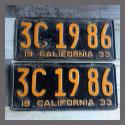 1933 California YOM License Plates Pair Original 3C1986