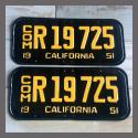 1951 California YOM License Plates For Sale - Restored Vintage Pair R19725 Truck