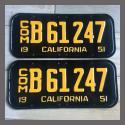 1951 California YOM License Plates For Sale - Restored Vintage Pair B61247 Truck