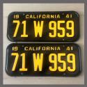1941 California YOM License Plates For Sale - Restored Vintage Pair 71W959