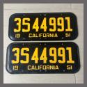 1951 California YOM License Plates For Sale - Original Vintage Pair 3S44991