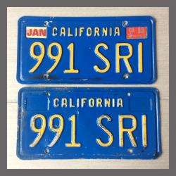 1970 - 1980 California YOM License Plates For Sale - Original Vintage Pair 991SRI