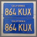 1970 - 1980 California YOM License Plates For Sale - Restored Vintage Pair 864KUX