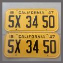 1947 California YOM License Plates For Sale - Restored Vintage Pair 5X3450
