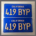 1970 - 1980 California YOM License Plates For Sale - Restored Vintage Pair 419BYP